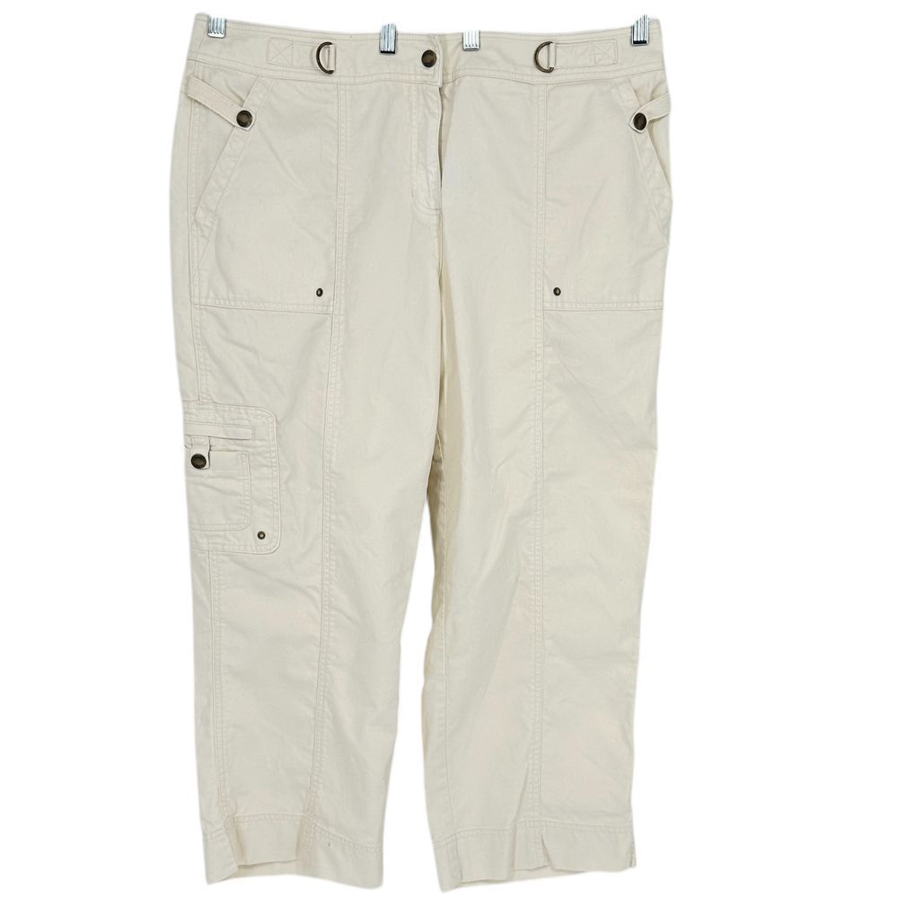 Jones New York Signature Cargo Capri Pants Utility Cream‎ Safari Style Size 16
